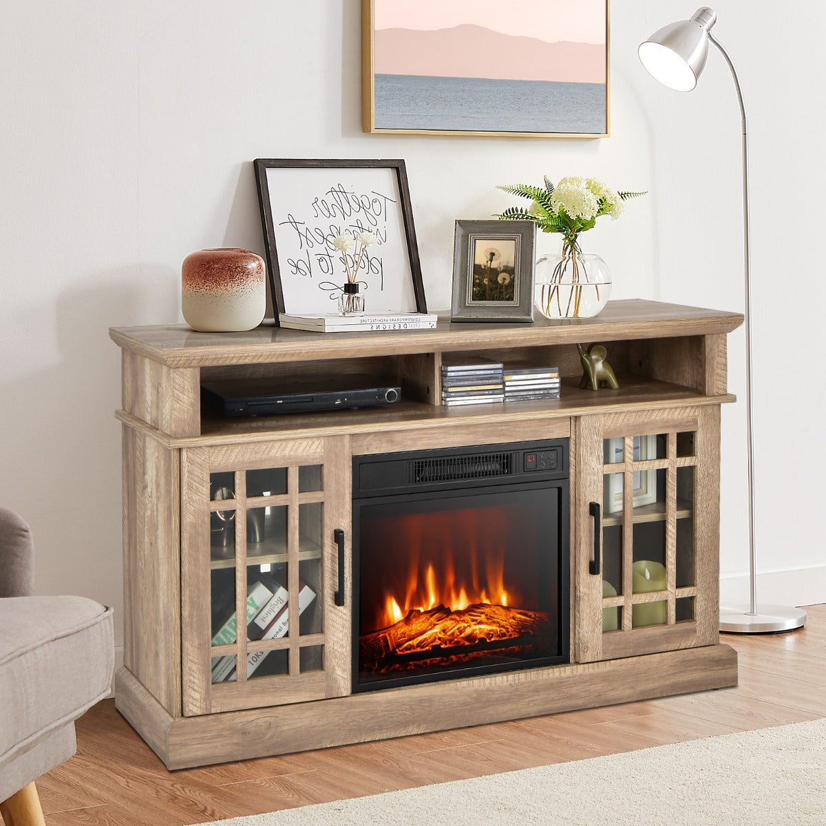 Fireplace TV Stand with 2000w Electric Insert and Remote Control-Black