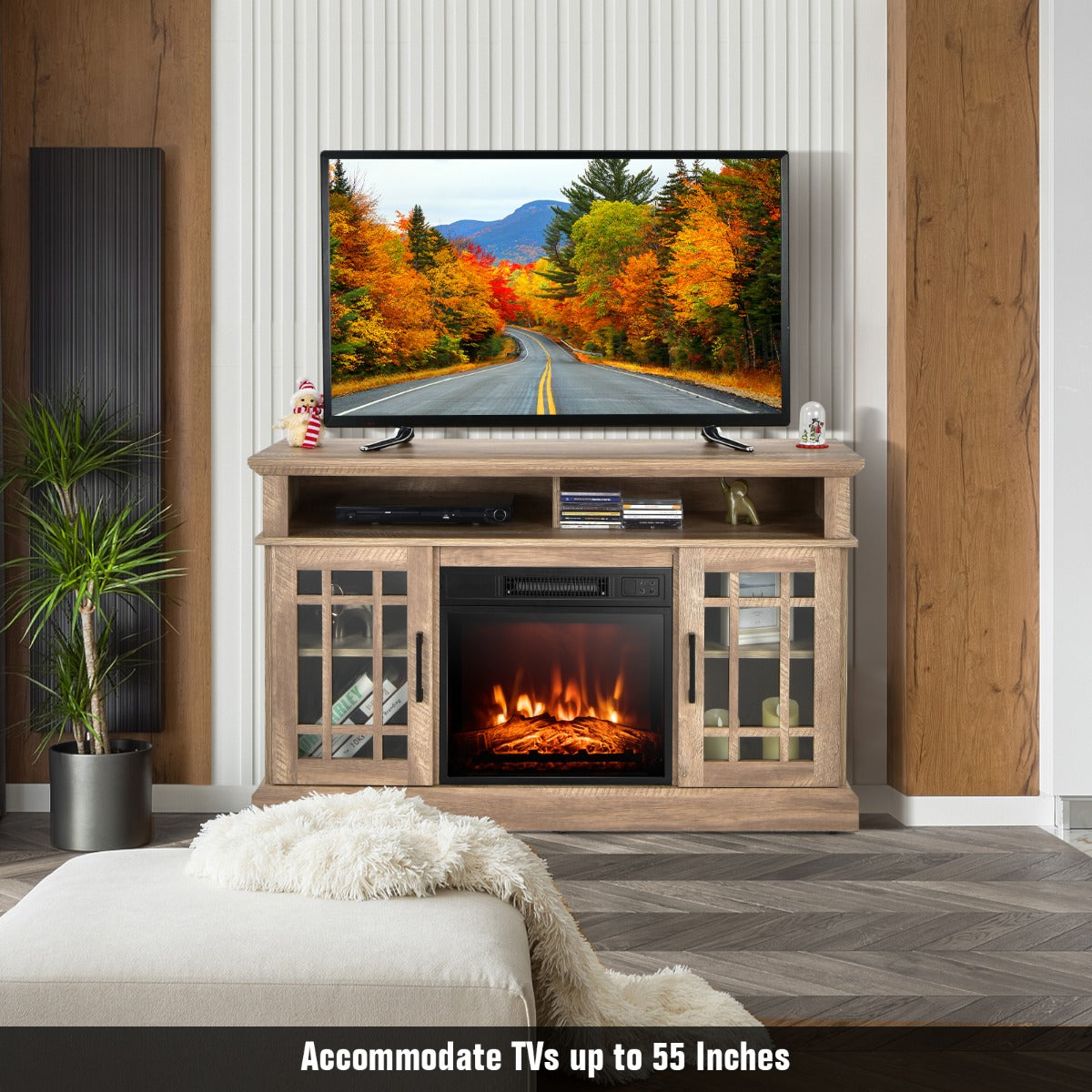 Fireplace TV Stand with 2000w Electric Insert and Remote Control-Black