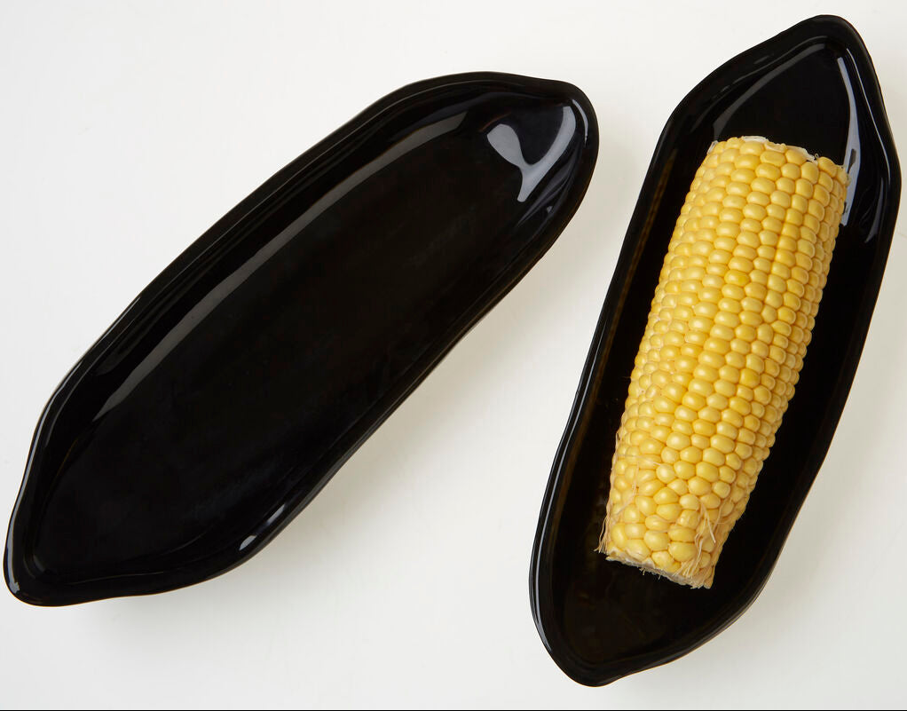 Vidrio Set Of Two Corn On The Cob Black Coloured Glass Dishes