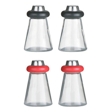 Red Plastic/Glass Salt and Pepper Shakers | Cone Condiments