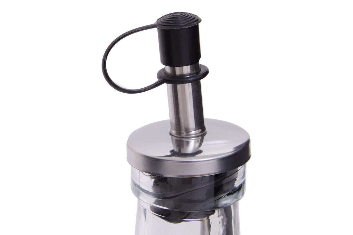 Clr Glass Oil/Vinegar/Salt & Pepper Set In Wire Stand