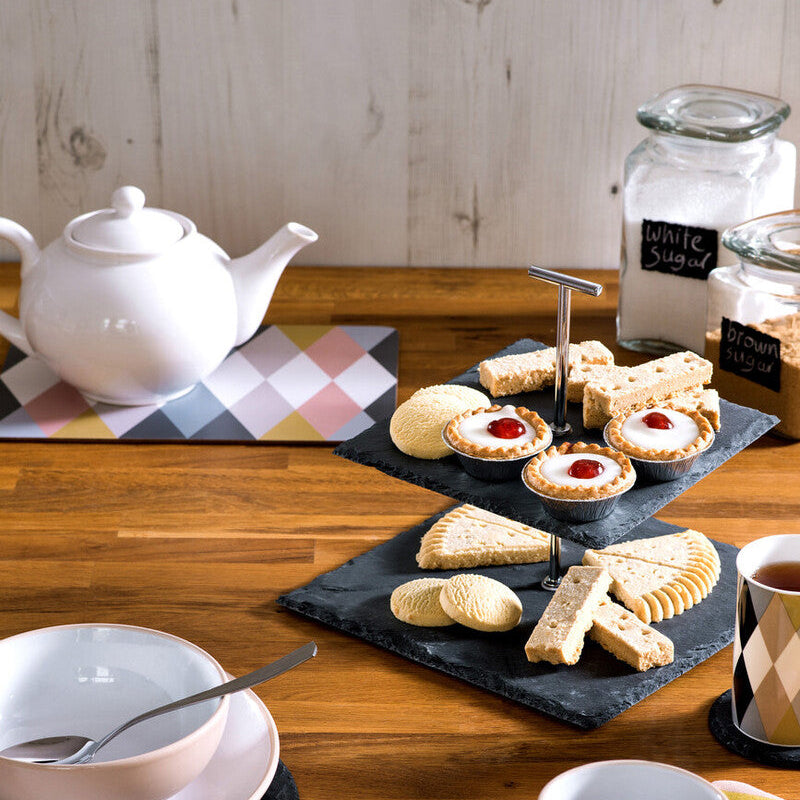 Preto 2 Tier Square Cake Stand | Slate