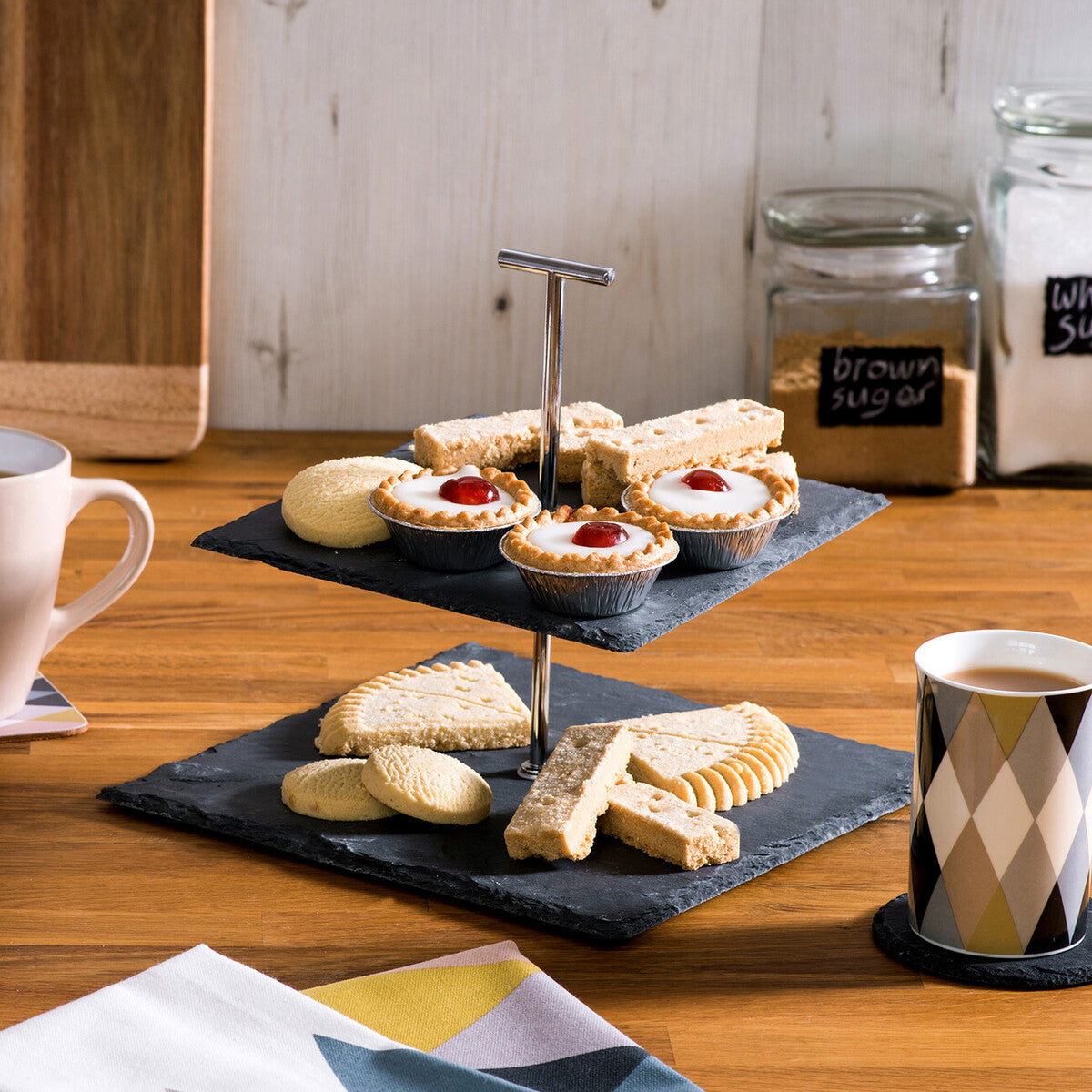 Preto 2 Tier Square Cake Stand | Slate