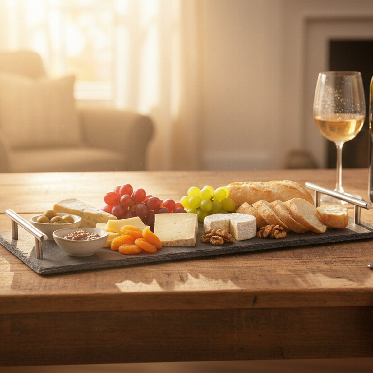 Slate Tray With Stainless Steel Handles