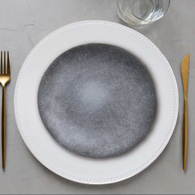 Dia Silver Charger Plate With Dotted Rim