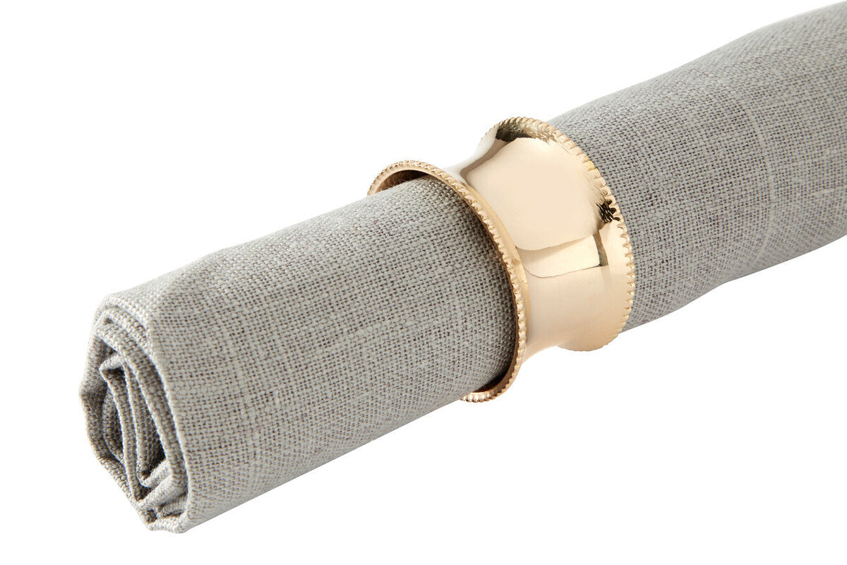 Metallic Set Of 4 Brass Finish Beaded Napkin Rings