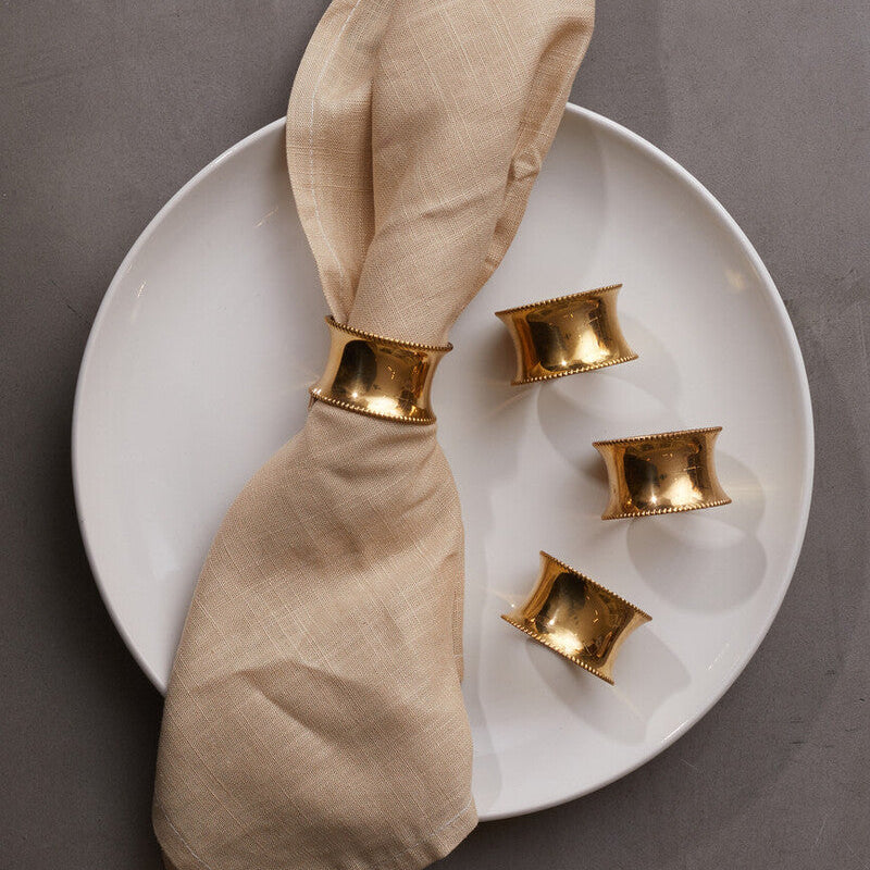 Metallic Set Of 4 Brass Finish Beaded Napkin Rings