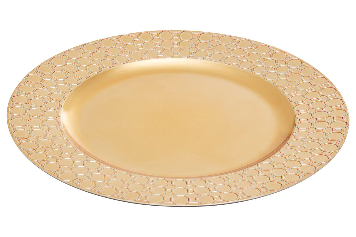 Dia Gold Charger Plate With Octagon Pattern Rim