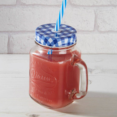 Bocal Embossed Mason with Blue Gingham Lid | Square Jar Mug
