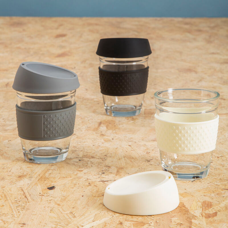Glass Mug with Grey Silicone Band Lid | Mimo