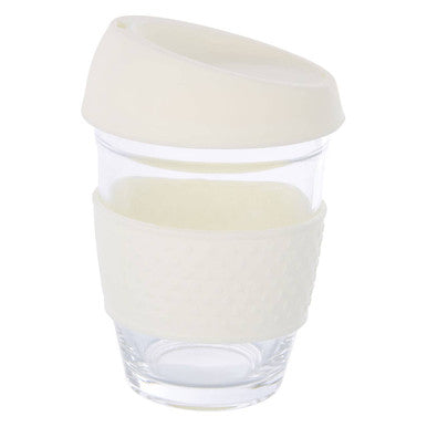Glass Mug with Cream Silicone Band Lid | Mimo