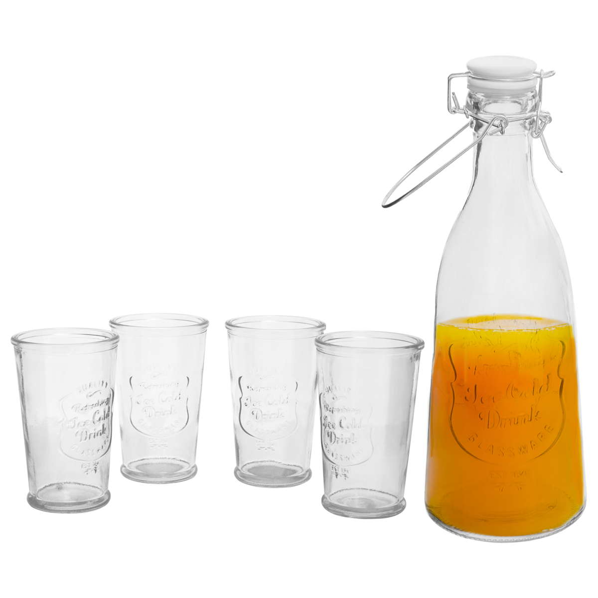 Dayla Embossed Glass Bottle Set With Four Glasses