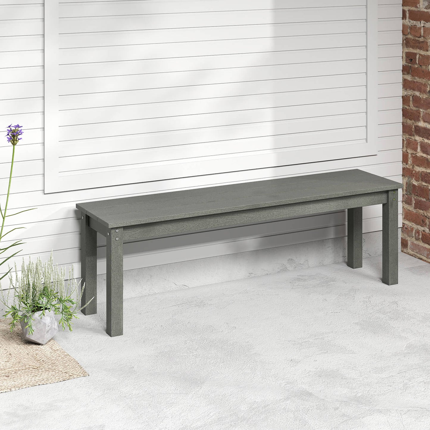 140CM HDPE Outdoor Bench Backless Patio Garden Bench for 2-3 People-Black