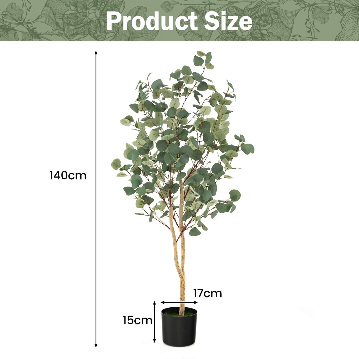 1.4/1.65 m Artificial Eucalyptus Tree with Silver Dollar Leaves-1.4 m