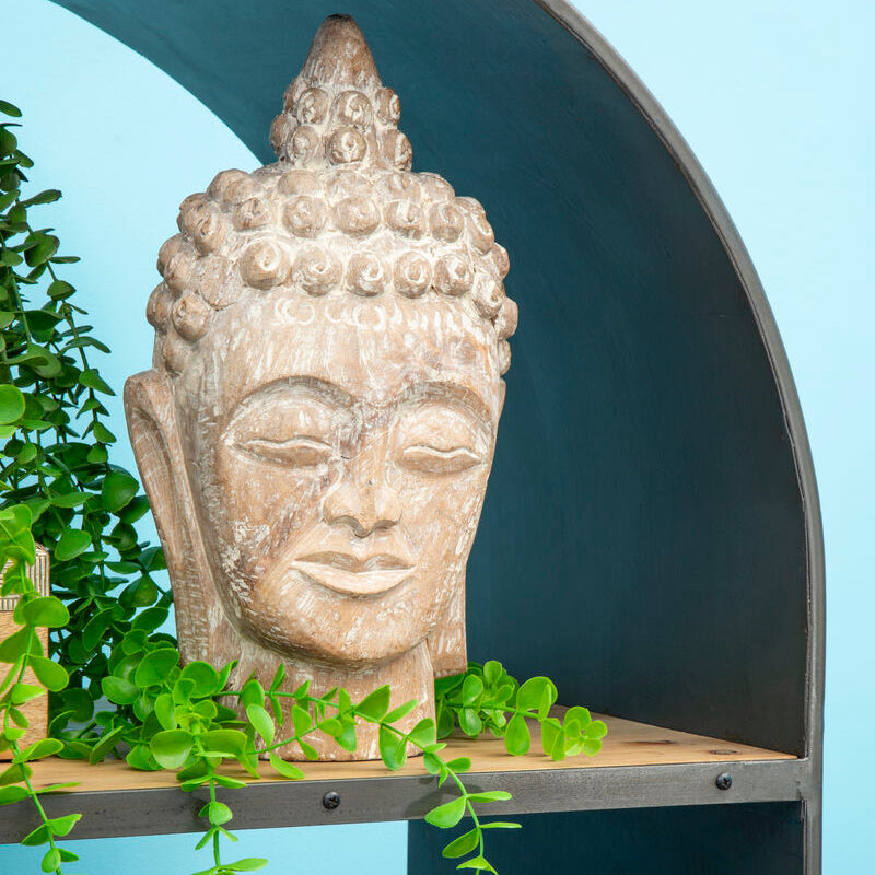 Fausto Mango Wood White Wash Buddha Head