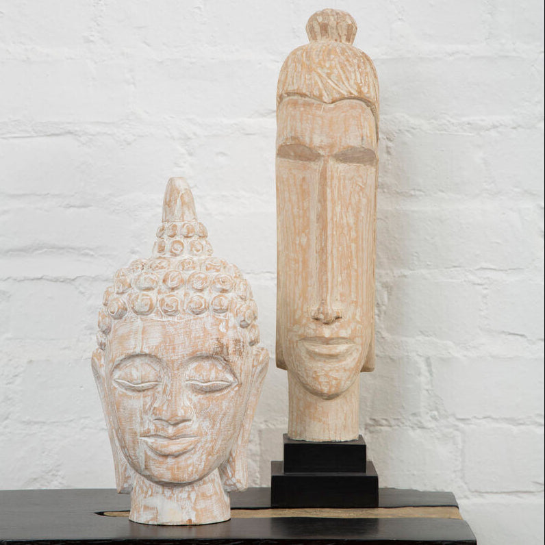 Fausto Mango Wood White Brushed Finish Buddha Head