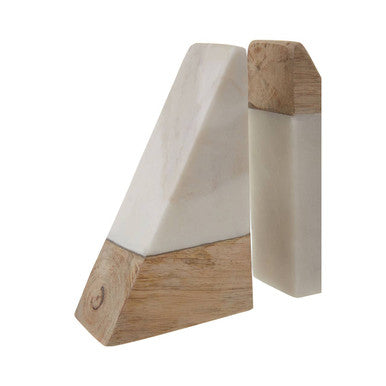 Sena White Marble And Mango Wood Bookends