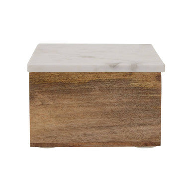Sena Small Mango Wood Trinket Box With White Marble Lid