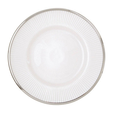 Ida White Embossed Glass Side Plate with Silver Rim