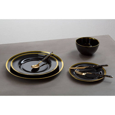 Ida Black Glass Side Plate with Gold Rim