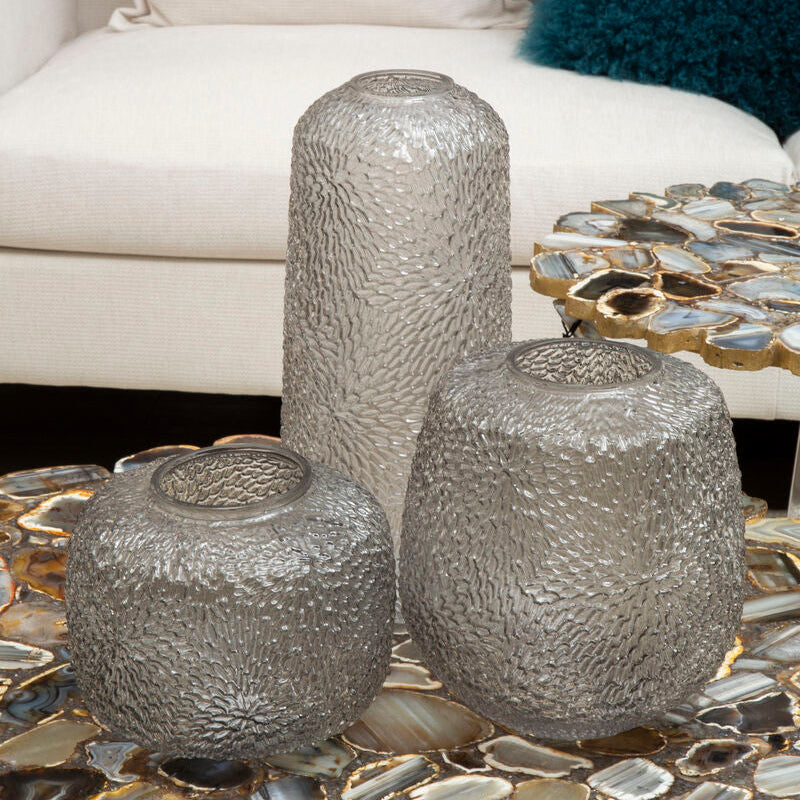 Colbie Small Embossed Grey Glass Vase