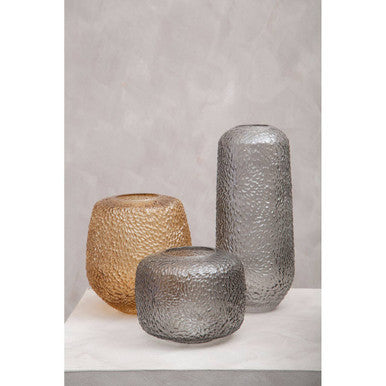Colbie Small Embossed Grey Glass Vase