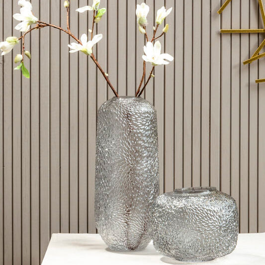 Colbie Large Embossed Grey Glass Vase