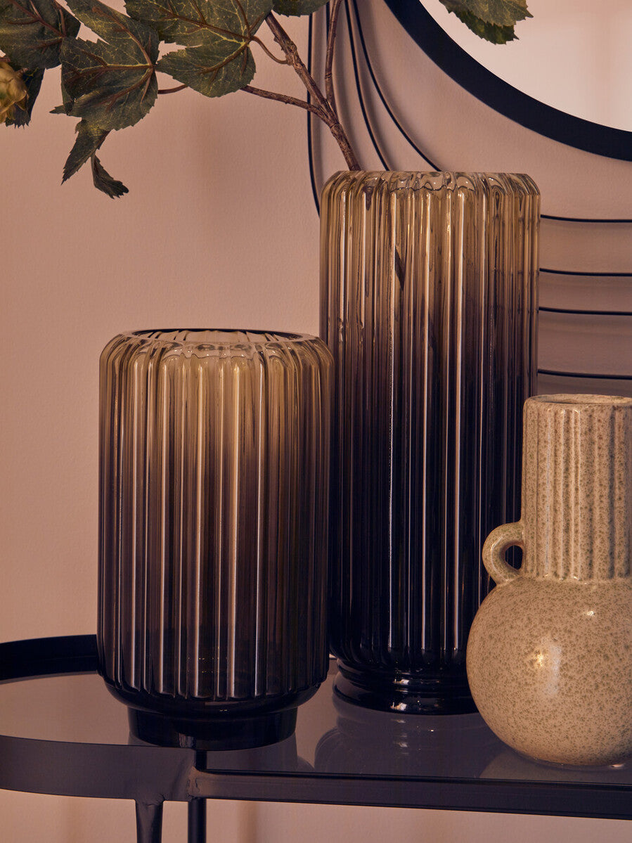 Large Grey Ribbed Glass Vase | Chima
