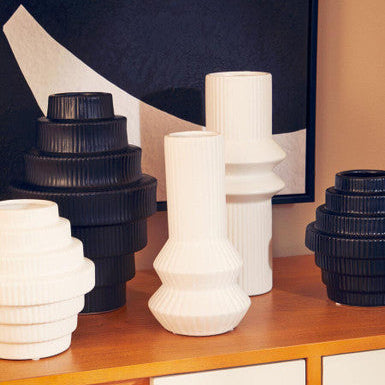Fabia White Ribbed Vase