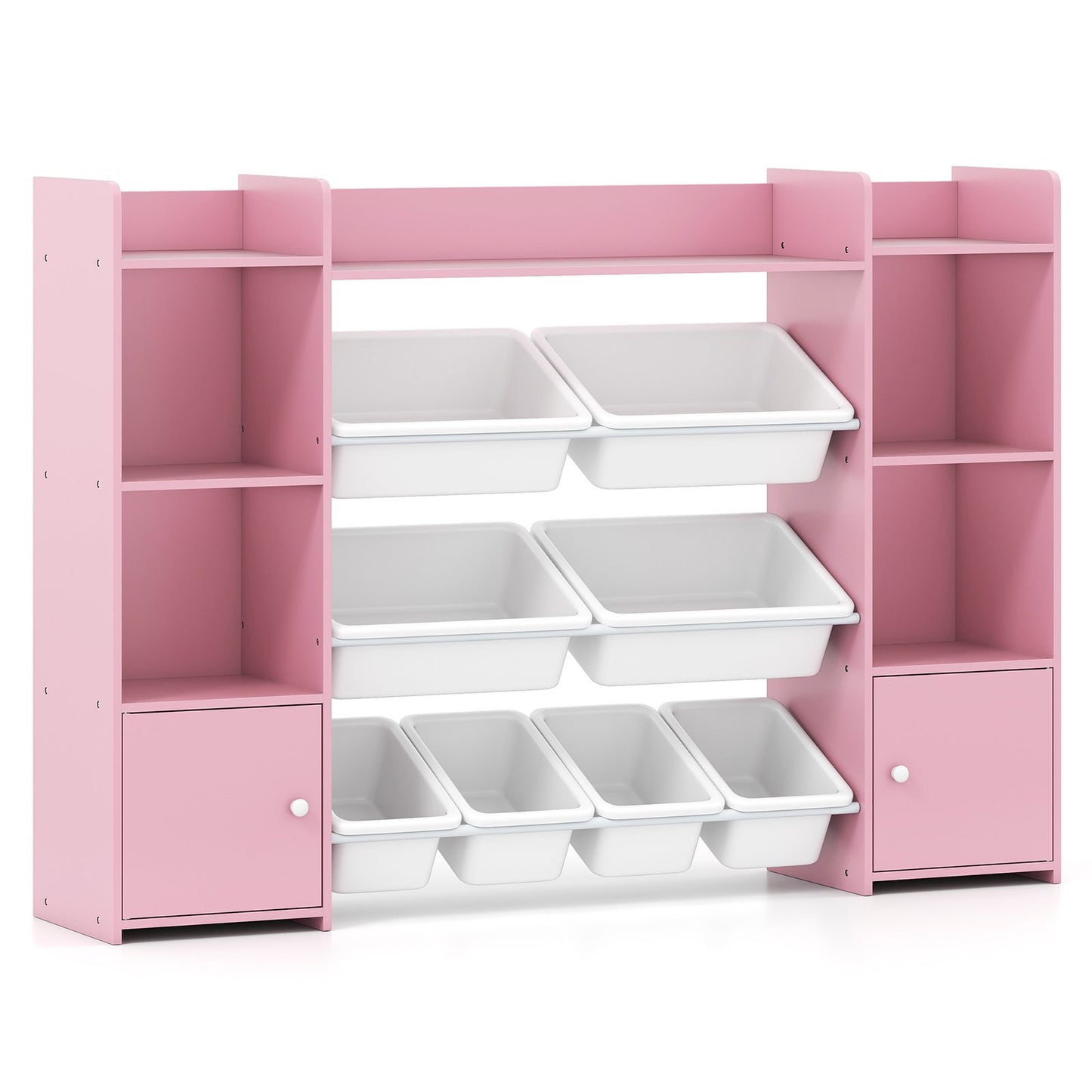 142 cm Large Toy Storage Organizer with 8 Removable Bins and Bookshelf-Grey