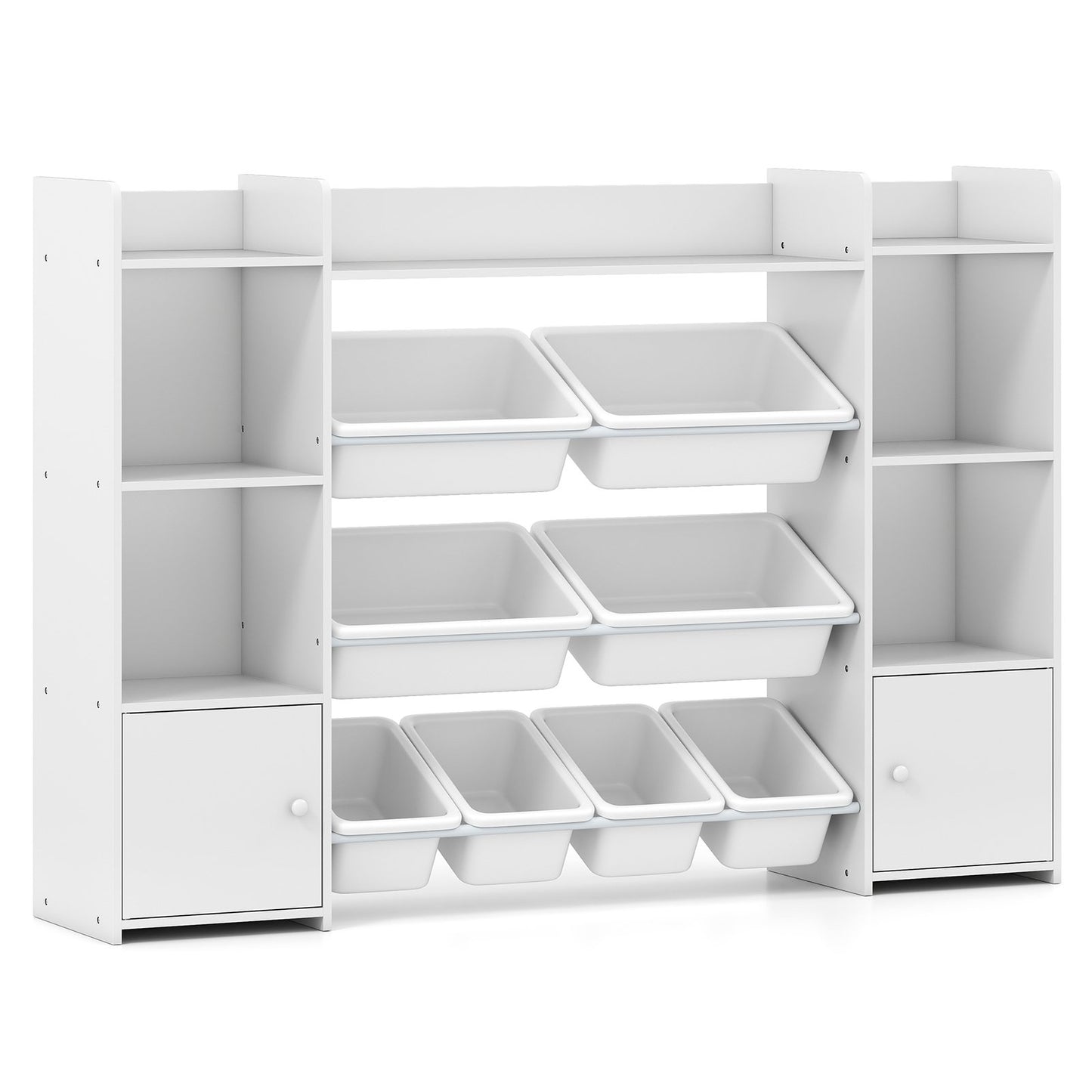 142 cm Large Toy Storage Organizer with 8 Removable Bins and Bookshelf-Grey