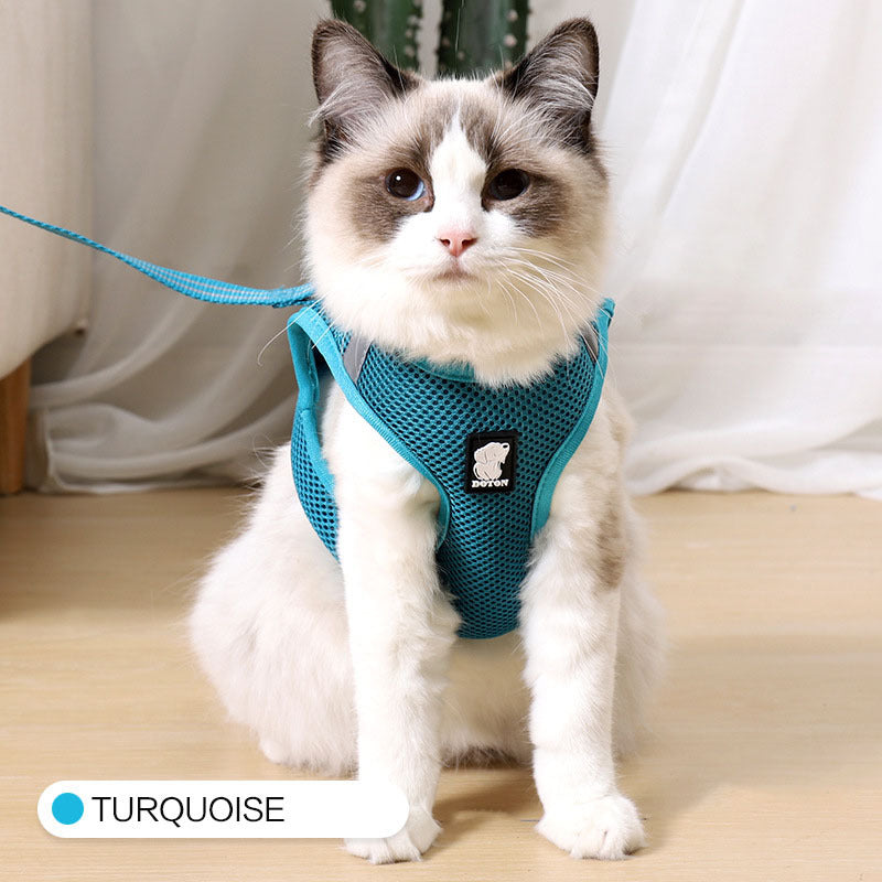 Premium Breathable Cat Harness & Leash Set - Escape-Proof Mesh Design for Safe Outdoor Adventures