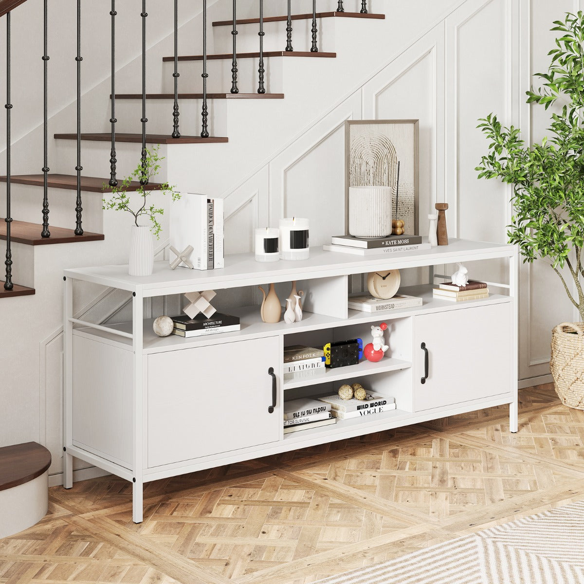 147 cm Industrial TV Stand with Adjustable Shelf for TVs up to 65"-Rustic Brown