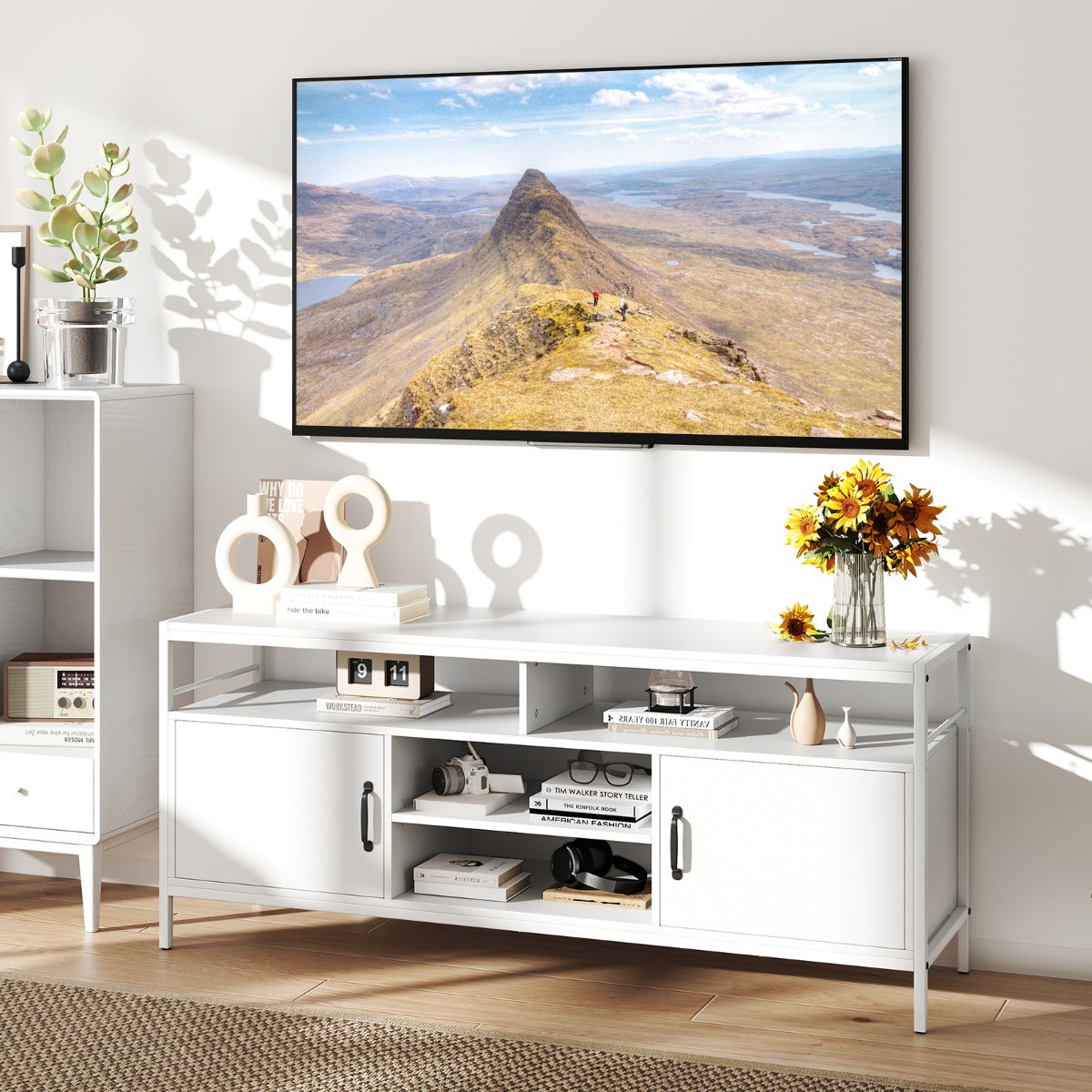 147 cm Industrial TV Stand with Adjustable Shelf for TVs up to 65"-Rustic Brown