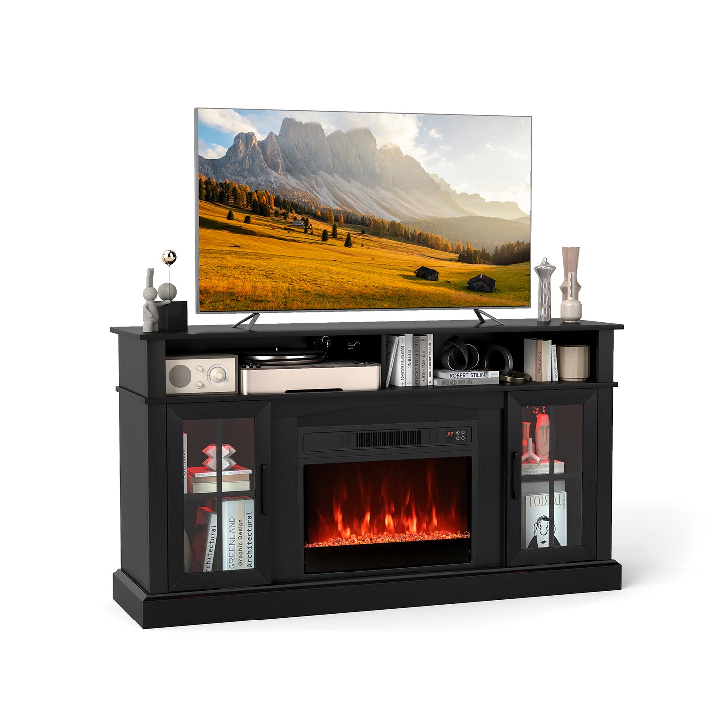148cm Fireplace TV Stand with LED Lights Entertainment Center for 65 Inch TV-Brown