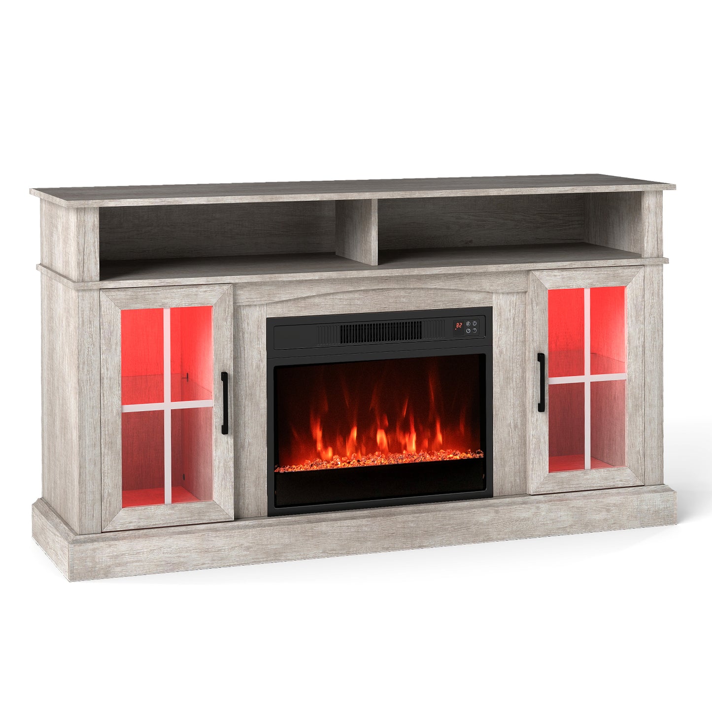 148cm Fireplace TV Stand with LED Lights Entertainment Center for 65 Inch TV-Brown