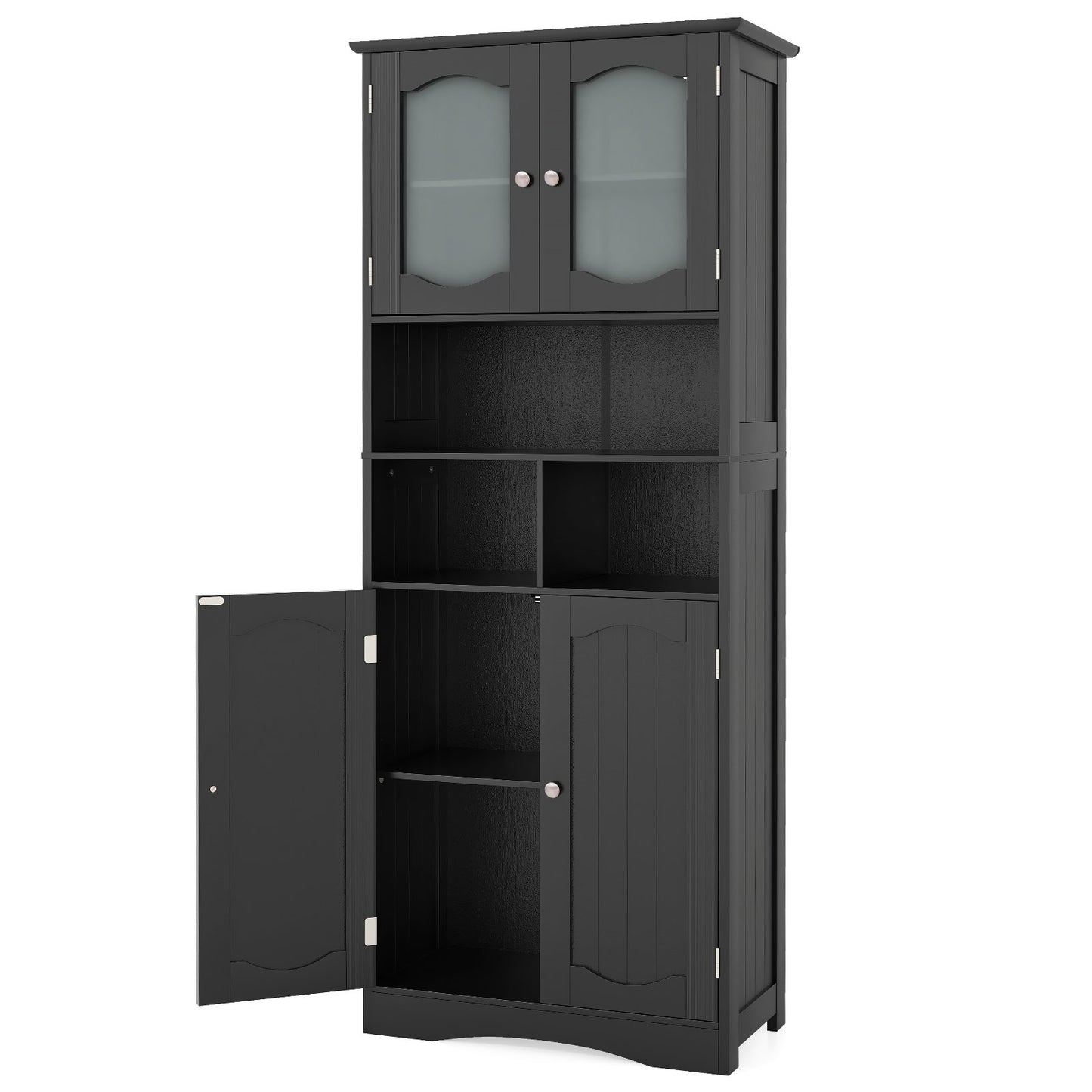 148cm Tall Bathroom Cabinet Storage Cabinet with Glass Doors-White