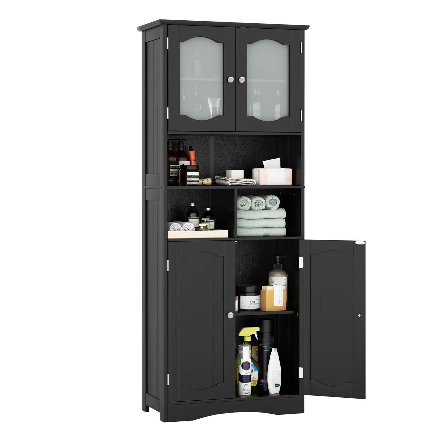 148cm Tall Bathroom Cabinet Storage Cabinet with Glass Doors-White