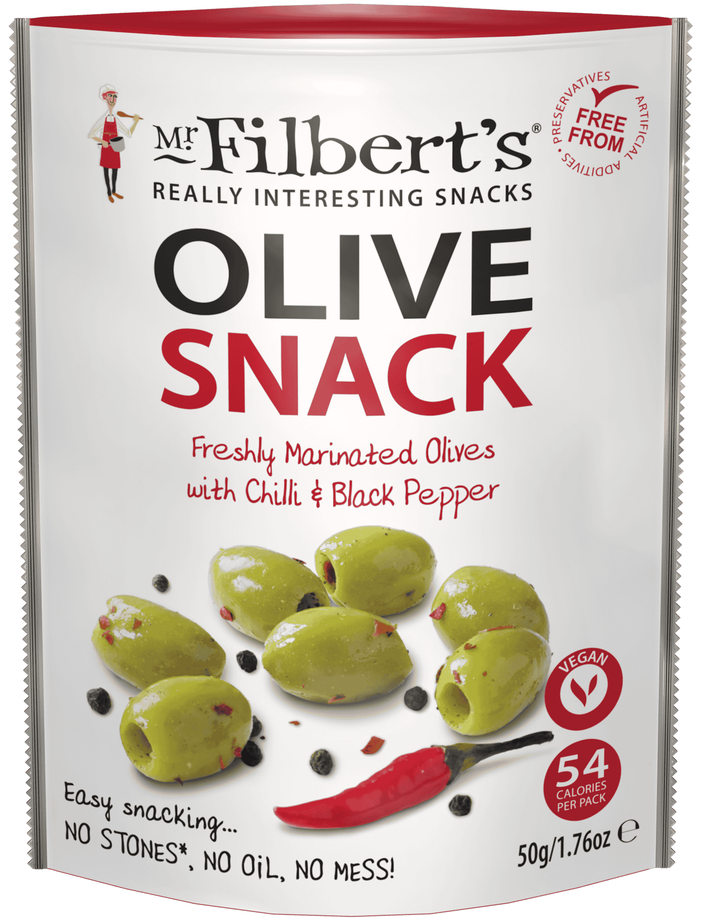 Mr Filberts Green Olives - Chilli & Black Pepper - 50g
