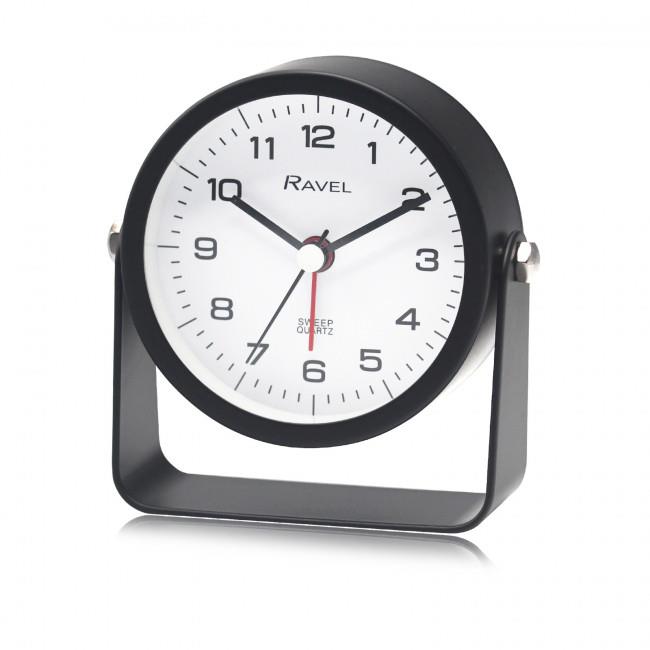 Ravel Bedside Round Metal Alarm Clock with Stand Black RC050.3