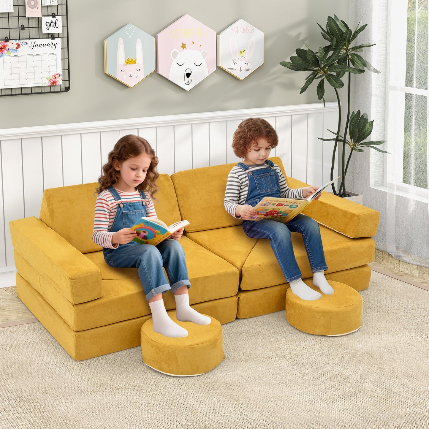 14 PCS Modular Kids Play Couch Child Sectional Sofa Building Blocks Playset-Yellow