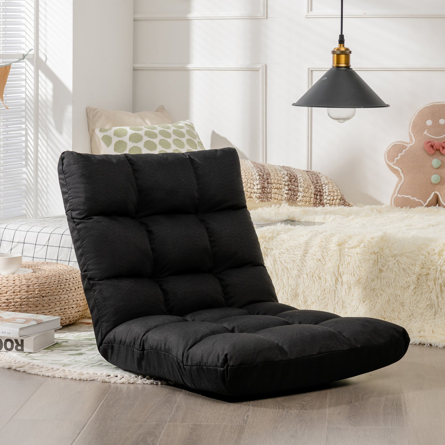 14-Position Adjustable Floor Chair with High Resilience Sponge-Black