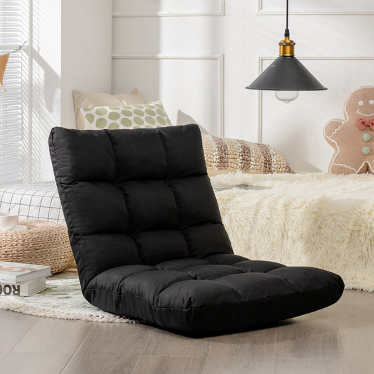 14-Position Adjustable Floor Chair with High Resilience Sponge-Black
