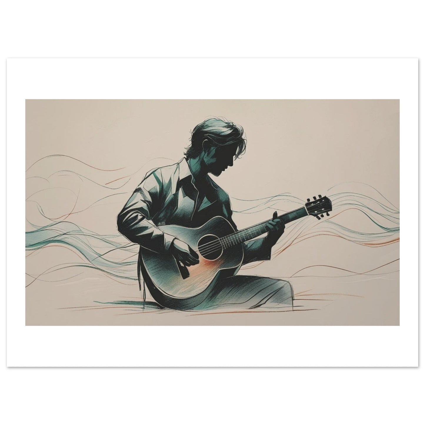 Elegant Guitar Player Wall Art - Abstract Acoustic Print