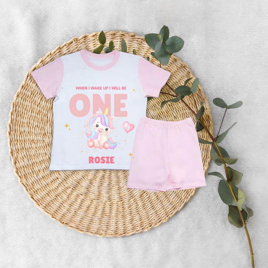 Personalised When I Wake Up Birthday Kids Pink Short / Long Sleeved Pyjamas