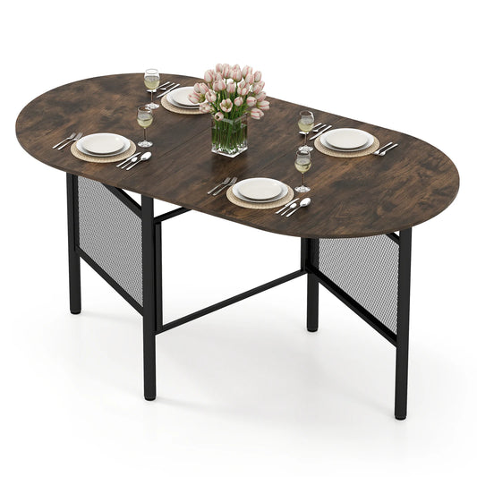 150 CM Folding Dining Table for 6-8 People with Metal Legs-Brown