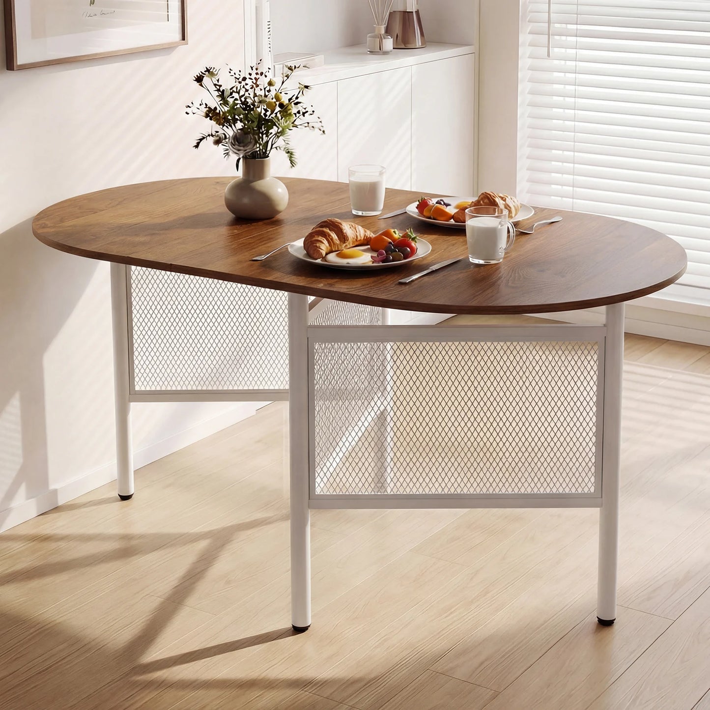 150 CM Folding Dining Table for 6-8 People with Metal Legs-Brown