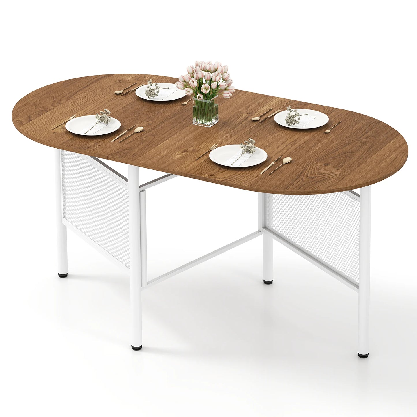 150 CM Folding Dining Table for 6-8 People with Metal Legs-Brown