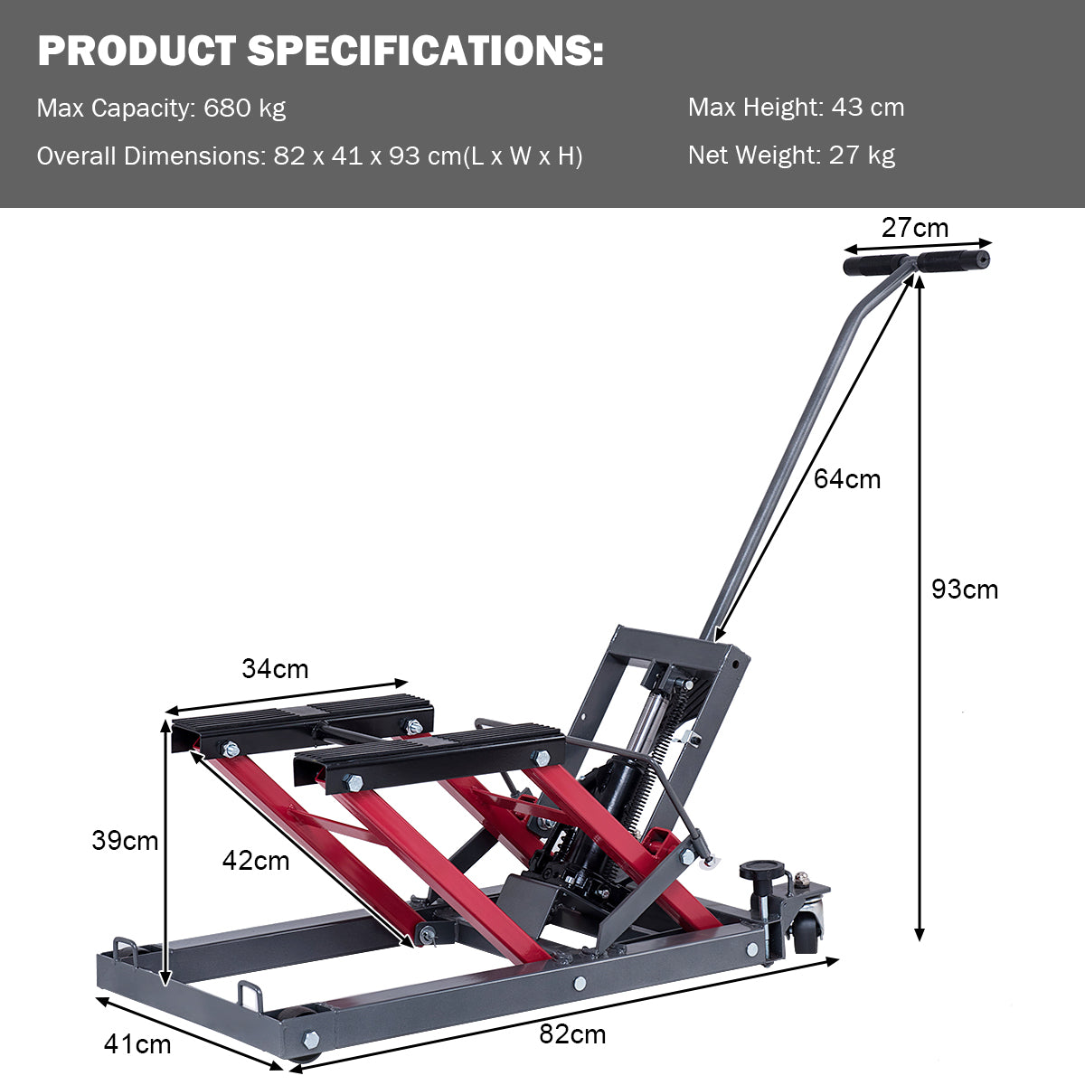 1500 LBS Hydraulic Motorcycle ATV Jack Lift Hoist Jacks Repair Bike Auto Hoists-Black