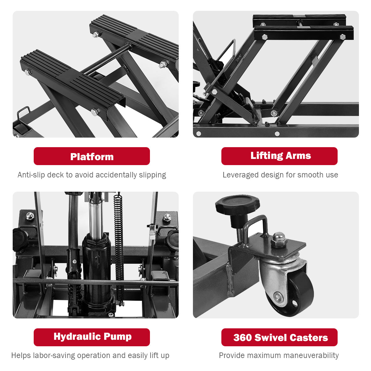 1500 LBS Hydraulic Motorcycle ATV Jack Lift Hoist Jacks Repair Bike Auto Hoists-Black